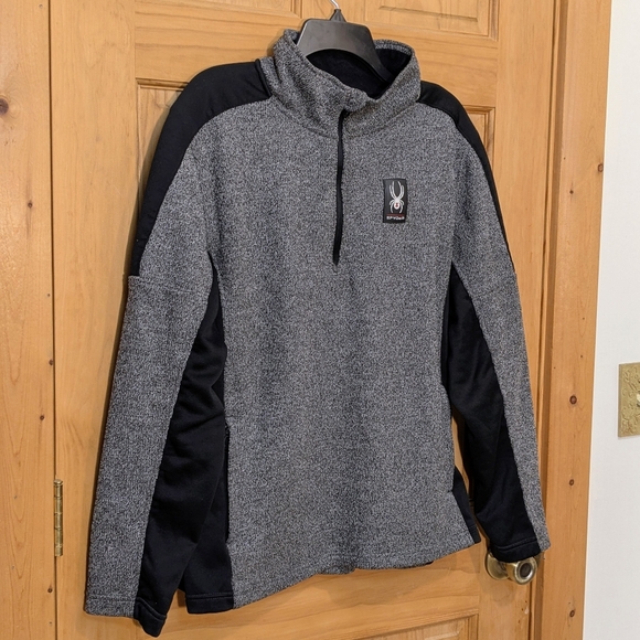 SPYDER 1/4 Zip Mendoza Pullover Heather Grey Black Fleece Sweater Mens LG Winter - Picture 8 of 16